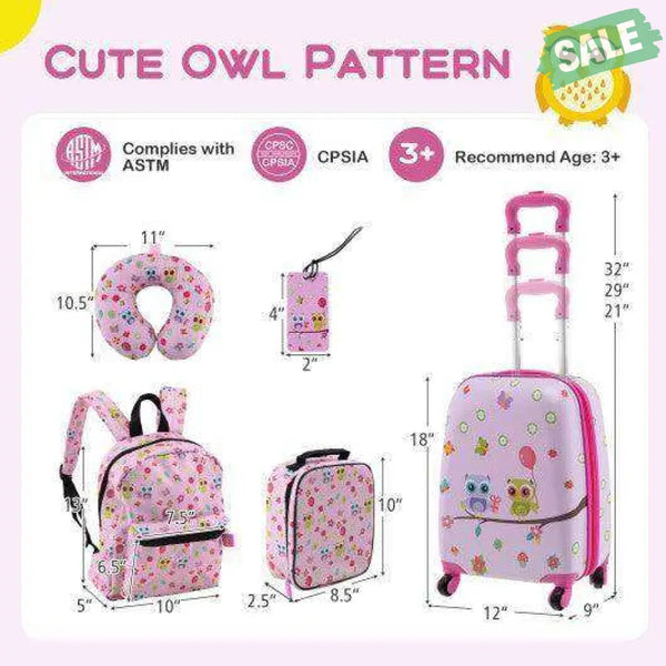 5 Piece Kids Luggage Set with Backpack Neck Pillow Name Tag Lunch Bag-Dark Blue Dark Blue Kids Luggage