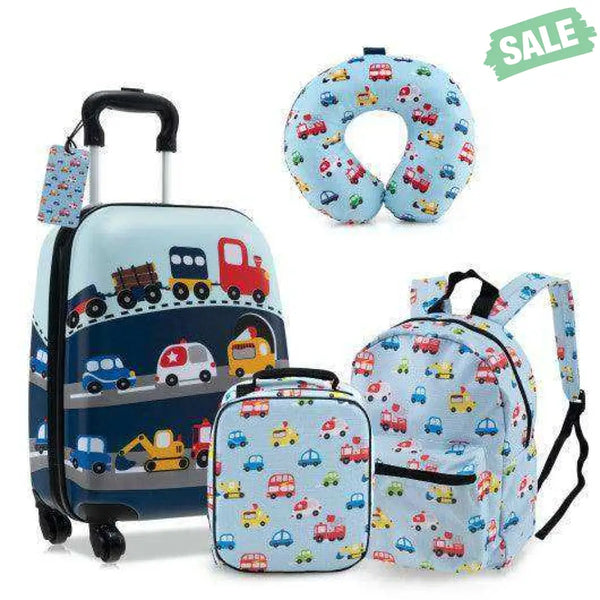 5 Piece Kids Luggage Set with Backpack Neck Pillow Name Tag Lunch Bag-Dark Blue Dark Blue Kids Luggage