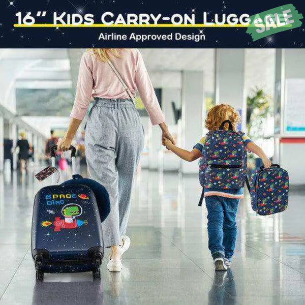 5 Piece Kids Luggage Set with Backpack Neck Pillow Name Tag Lunch Bag-Dark Blue Dark Blue Kids Luggage