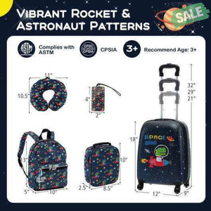 5 Piece Kids Luggage Set with Backpack Neck Pillow Name Tag Lunch Bag-Dark Blue Dark Blue Kids Luggage