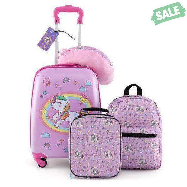 5 Piece Kids Luggage Set with Backpack Neck Pillow Name Tag Lunch Bag-Dark Blue Dark Blue Kids Luggage