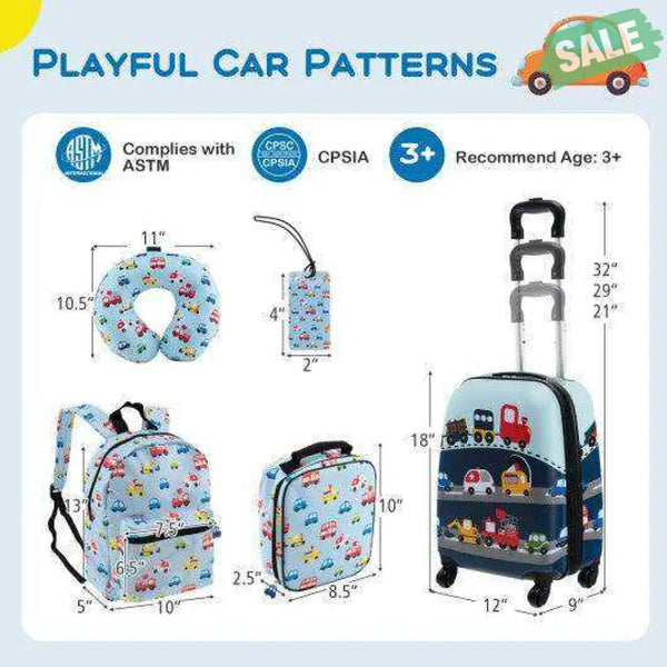 5 Piece Kids Luggage Set with Backpack Neck Pillow Name Tag Lunch Bag-Dark Blue Dark Blue Kids Luggage