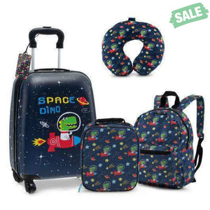 5 Piece Kids Luggage Set with Backpack Neck Pillow Name Tag Lunch Bag-Dark Blue Dark Blue Kids Luggage