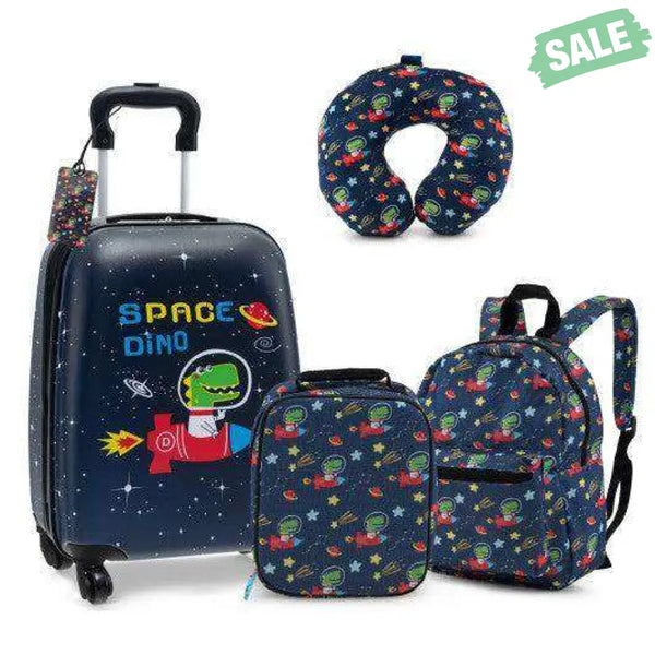 5 Piece Kids Luggage Set with Backpack Neck Pillow Name Tag Lunch Bag-Dark Blue Dark Blue Kids Luggage