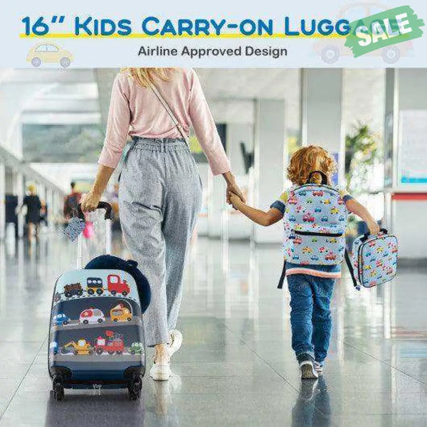 5 Piece Kids Luggage Set with Backpack Neck Pillow Name Tag Lunch Bag-Dark Blue Dark Blue Kids Luggage