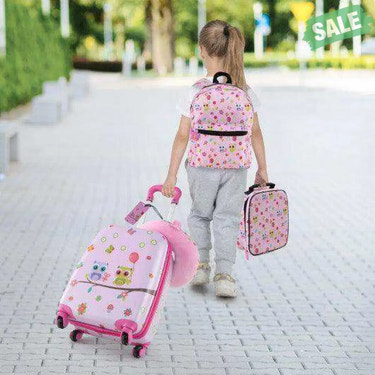 5 Piece Kids Luggage Set with Backpack  Neck Pillow  Name Tag  Lunch Bag-Pink