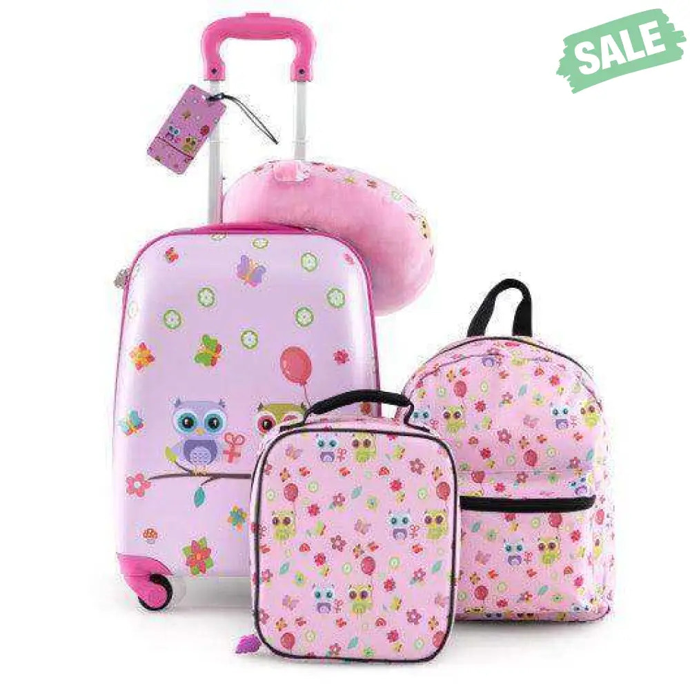 5 Piece Kids Luggage Set with Backpack  Neck Pillow  Name Tag  Lunch Bag-Pink