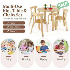 5-Piece Kids Wooden Curved Back Activity Table and Chair Set with Toy Bricks-Gray Gray Kids Table & Chair Sets