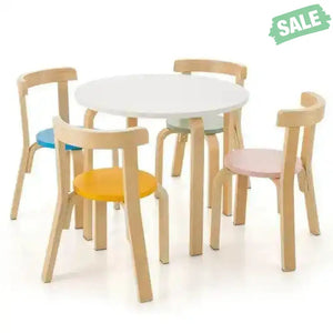 5-Piece Kids Wooden Curved Back Activity Table and Chair Set with Toy Bricks-Gray Gray Kids Table & Chair Sets