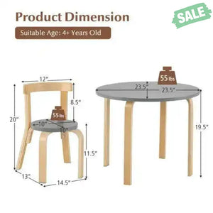 5-Piece Kids Wooden Curved Back Activity Table and Chair Set with Toy Bricks-Gray Gray Kids Table & Chair Sets