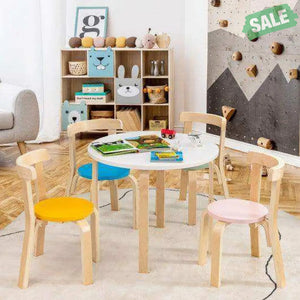 5-Piece Kids Wooden Curved Back Activity Table and Chair Set with Toy Bricks-Gray Gray Kids Table & Chair Sets