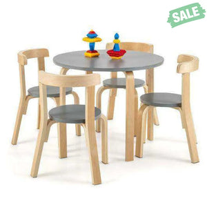 5-Piece Kids Wooden Curved Back Activity Table and Chair Set with Toy Bricks-Gray Gray Kids Table & Chair Sets