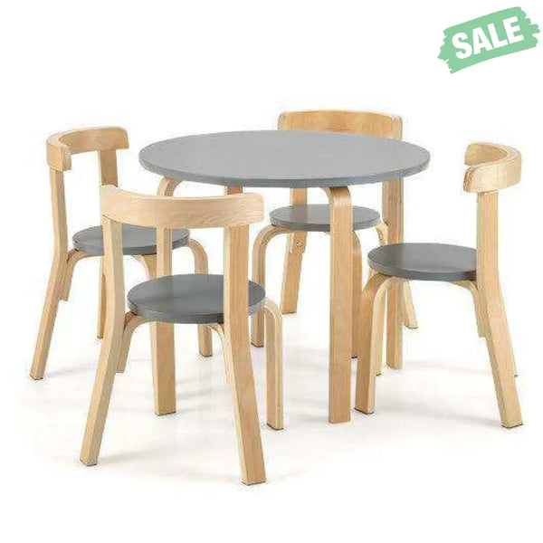 5-Piece Kids Wooden Curved Back Activity Table and Chair Set with Toy Bricks-Gray Gray Kids Table & Chair Sets