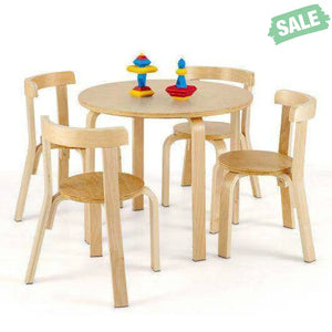 5-Piece Kids Wooden Curved Back Activity Table and Chair Set with Toy Bricks-Gray Gray Kids Table & Chair Sets