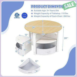 5 Piece Toddler Round Nesting Table with 4 Storage Stools for Activity-Grey Gray Kids Table & Chair Sets