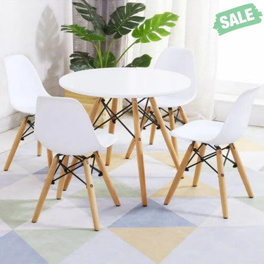 5 Pieces Kids Mid-Century Modern Table Chairs Set White Kids Table & Chair Sets