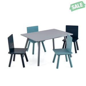 5 Pieces Kids Wooden Activity Play Furniture Set with Building Blocks-Blue Kids Table & Chair Sets