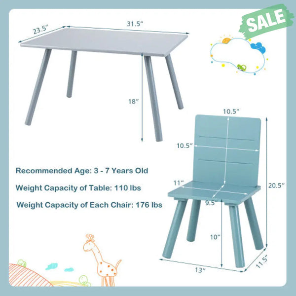 5 Pieces Kids Wooden Activity Play Furniture Set with Building Blocks-Blue Kids Table & Chair Sets