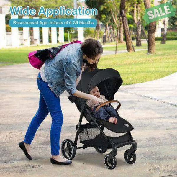 5-Point Harness Lightweight Infant Stroller with Foot Cover and Adjustable Backrest-Black Black Baby Strollers