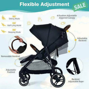 5-Point Harness Lightweight Infant Stroller with Foot Cover and Adjustable Backrest-Black Black Baby Strollers
