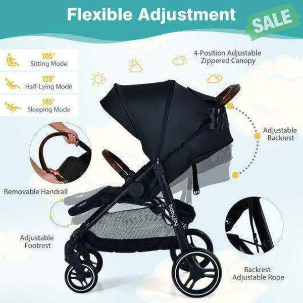 5-Point Harness Lightweight Infant Stroller with Foot Cover and Adjustable Backrest-Black Black Baby Strollers