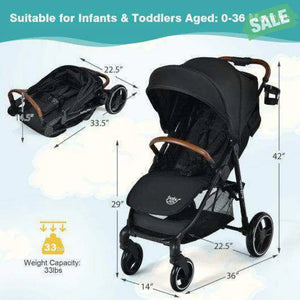 5-Point Harness Lightweight Infant Stroller with Foot Cover and Adjustable Backrest-Black Black Baby Strollers