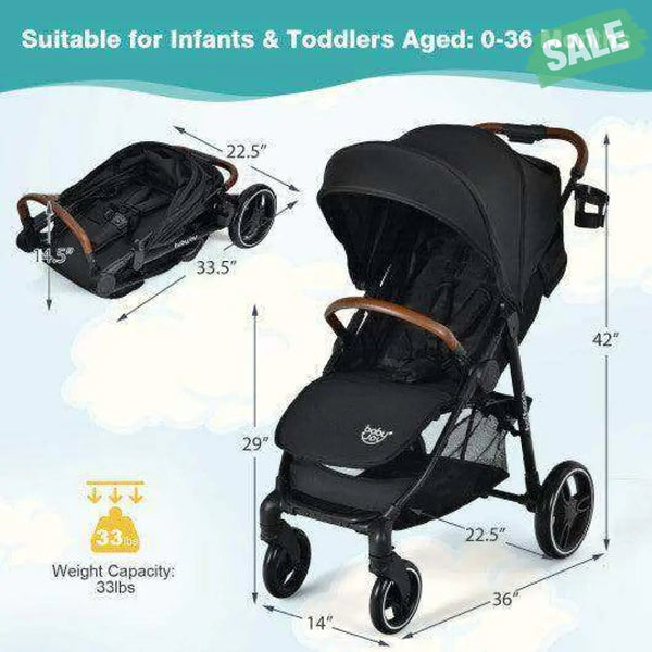 5-Point Harness Lightweight Infant Stroller with Foot Cover and Adjustable Backrest-Black Black Baby Strollers