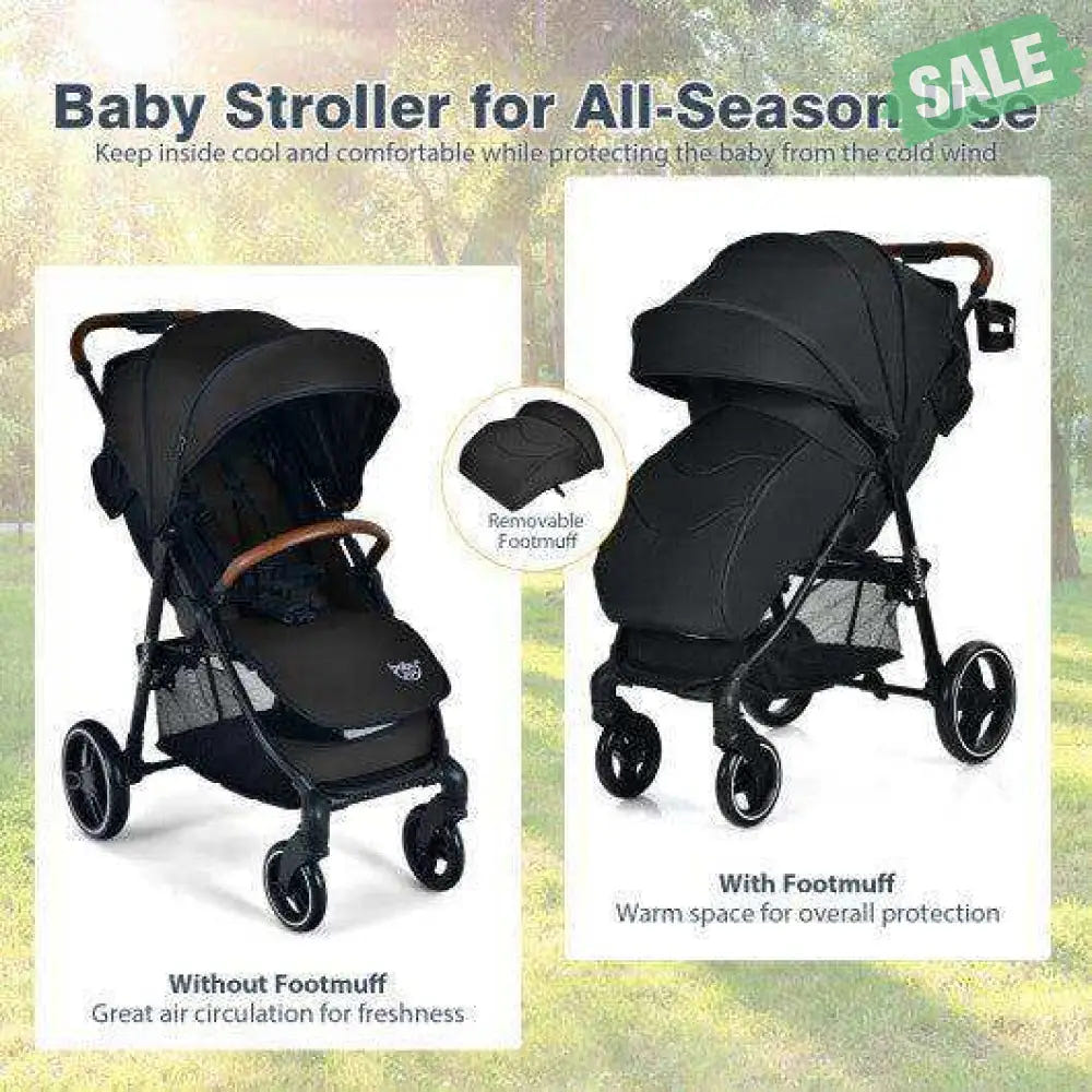 5-Point Harness Lightweight Infant Stroller with Foot Cover and Adjustable Backrest-Black Black Baby Strollers