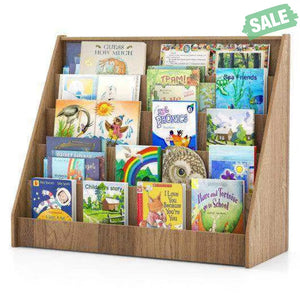 5-Tier Kids Bookshelf with Deep Compartments and Stable Baby Book Case-Natural