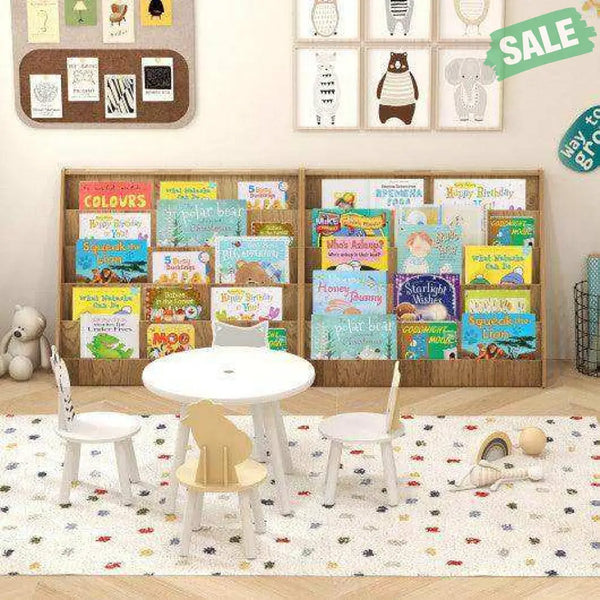 5-Tier Kids Bookshelf with Deep Compartments and Stable Baby Book Case-Natural