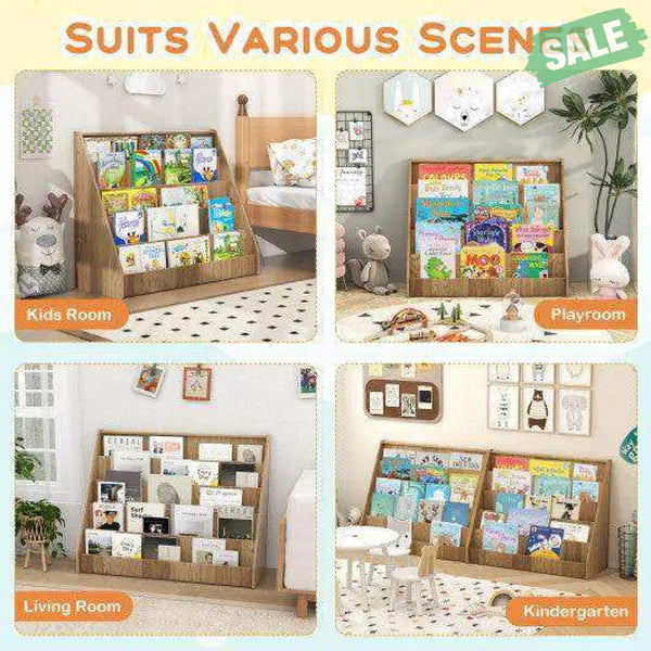 5-Tier Kids Bookshelf with Deep Compartments and Stable Baby Book Case-Natural