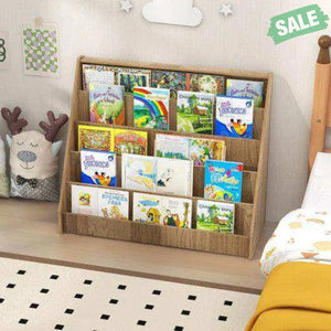 5-Tier Kids Bookshelf with Deep Compartments and Stable Baby Book Case-Natural