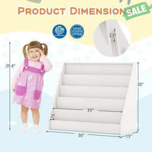5-Tier Kids Bookshelf with Deep Compartments and Stable Baby Book Case-White