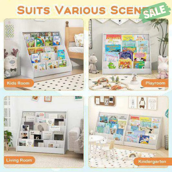 5-Tier Kids Bookshelf with Deep Compartments and Stable Baby Book Case-White