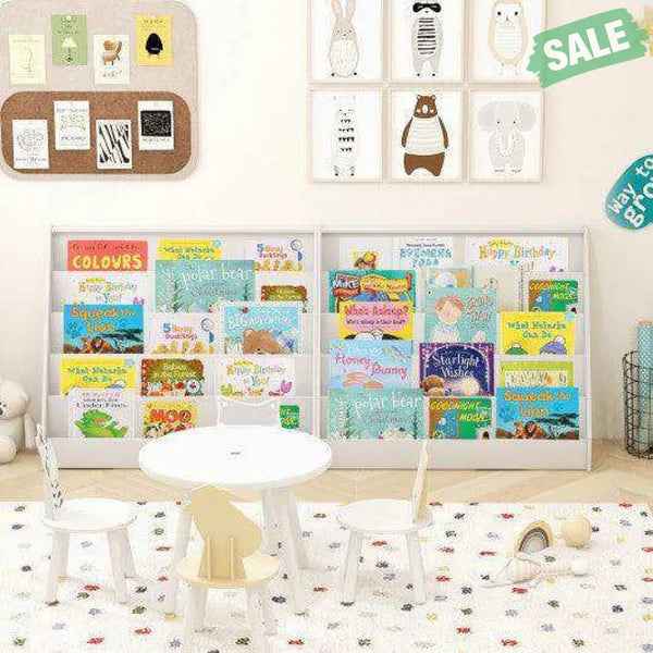 5-Tier Kids Bookshelf with Deep Compartments and Stable Baby Book Case-White
