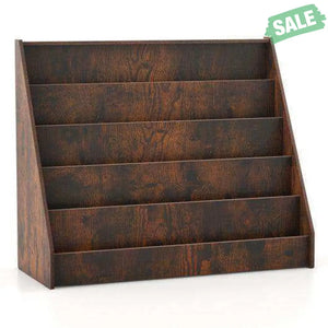 5-Tier Kids Bookshelf with Deep Compartments and Stable Baby Book Case-Rustic Brown Rustic Brown Kids Storage