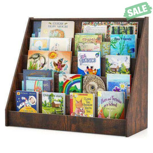 5-Tier Kids Bookshelf with Deep Compartments and Stable Baby Book Case-Rustic Brown Rustic Brown Kids Storage