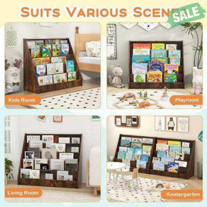 5-Tier Kids Bookshelf with Deep Compartments and Stable Baby Book Case-Rustic Brown Rustic Brown Kids Storage