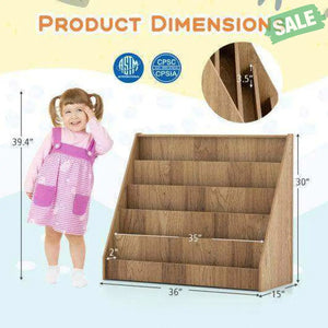 5-Tier Kids Bookshelf with Deep Compartments and Stable Baby Book Case-Rustic Brown Rustic Brown Kids Storage