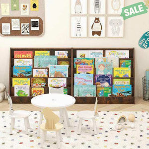 5-Tier Kids Bookshelf with Deep Compartments and Stable Baby Book Case-Rustic Brown Rustic Brown Kids Storage