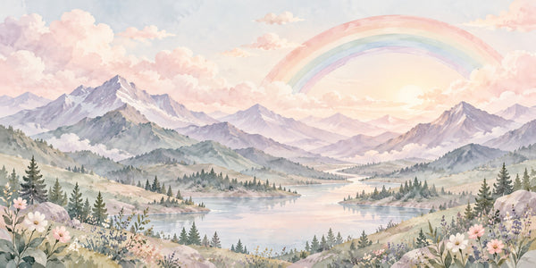Watercolor Lavender Peaks Rainbow Wall Mural, image 2