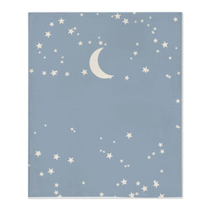 Personalize the Moon and Stars toddler minky blanket in dusty blue with your baby's name