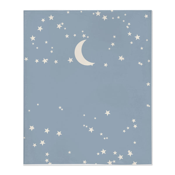 Personalize the Moon and Stars toddler minky blanket in dusty blue with your baby's name
