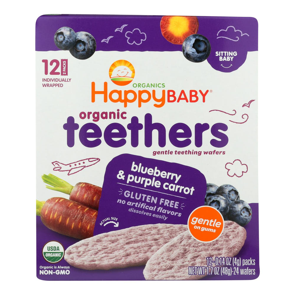 Happy Baby Organic Teething Wafers, Blueberry & Purple Carrot, Gentle Teethers, 1.7 oz, Case of 6