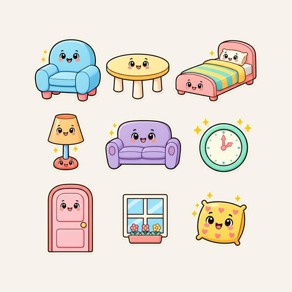 Cute Home Wall Decals, Set of 9, First Words Stickers, image 3