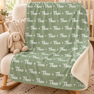 Name Pattern sherpa baby blanket, personalized, styled photo 1