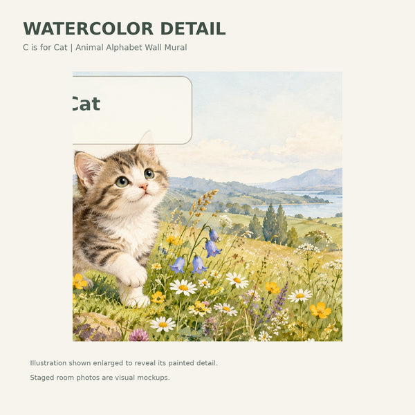 Watercolor C is for Cat Alphabet Wall Mural, image 4