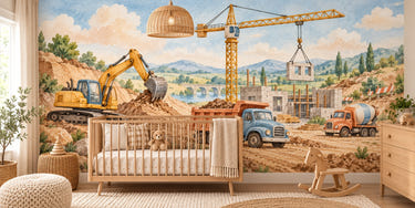 Watercolor Construction Site Wall Mural, image 1