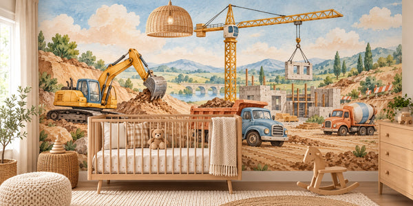 Watercolor Construction Site Wall Mural, image 1