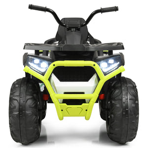 12V kids electric ATV quad with MP3 and LED lights, angled view showcasing fun and safety for young riders.